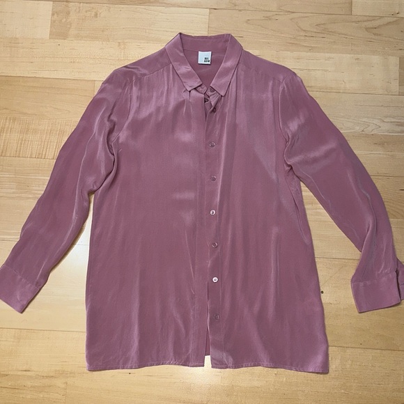 100% Silk Iris & Ink Button-Up Blouse | Dusty Rose Pink - Picture 2 of 11